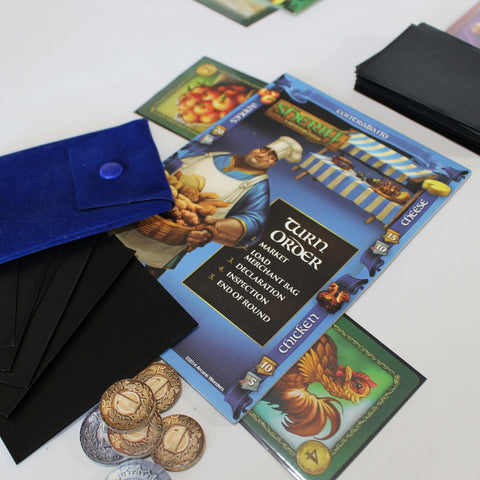 Sheriff of Nottingham board game components on a table